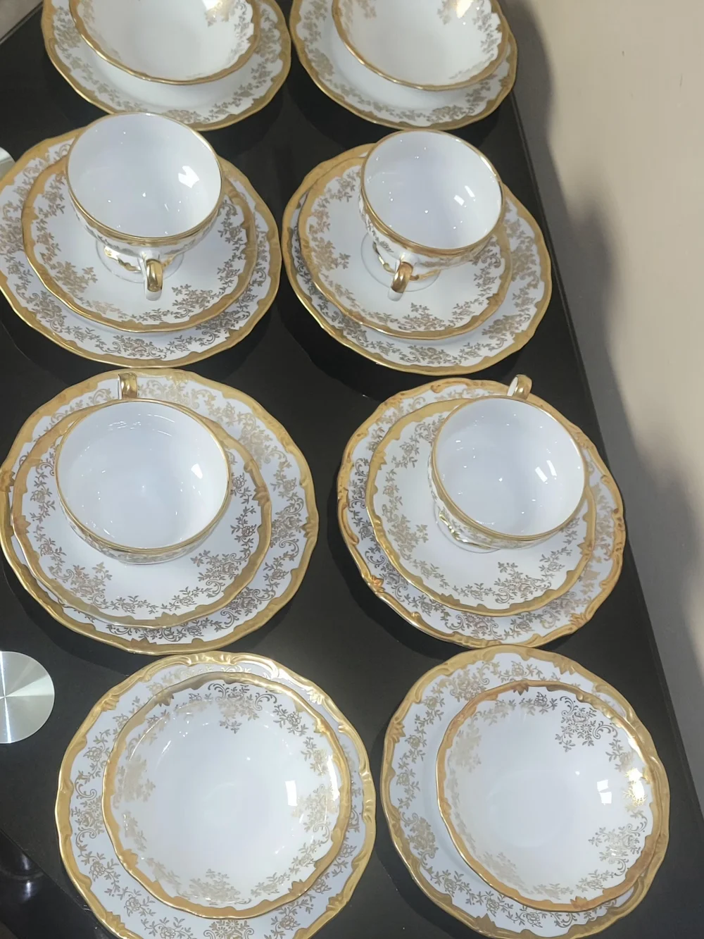 VINTAGE WEIMAR White and Gold Porcelain Teacup and Saucer Set 20 PIECES